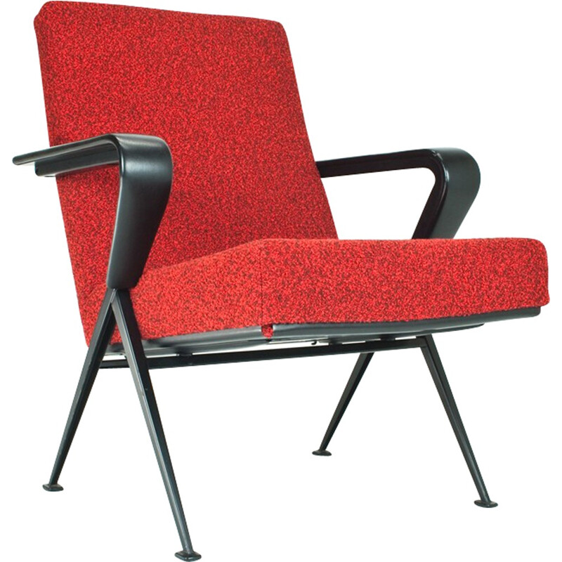 Red armchair in metal and wool by Friso Kramer - 1960s