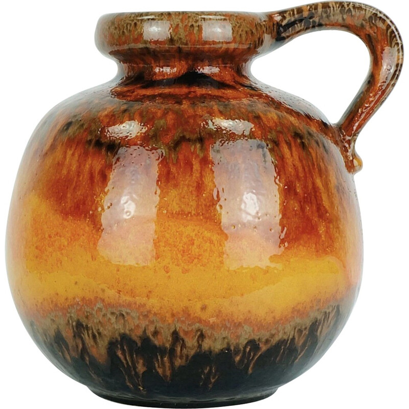 Vase vintage orange et marron produit par Scheurich - 1960