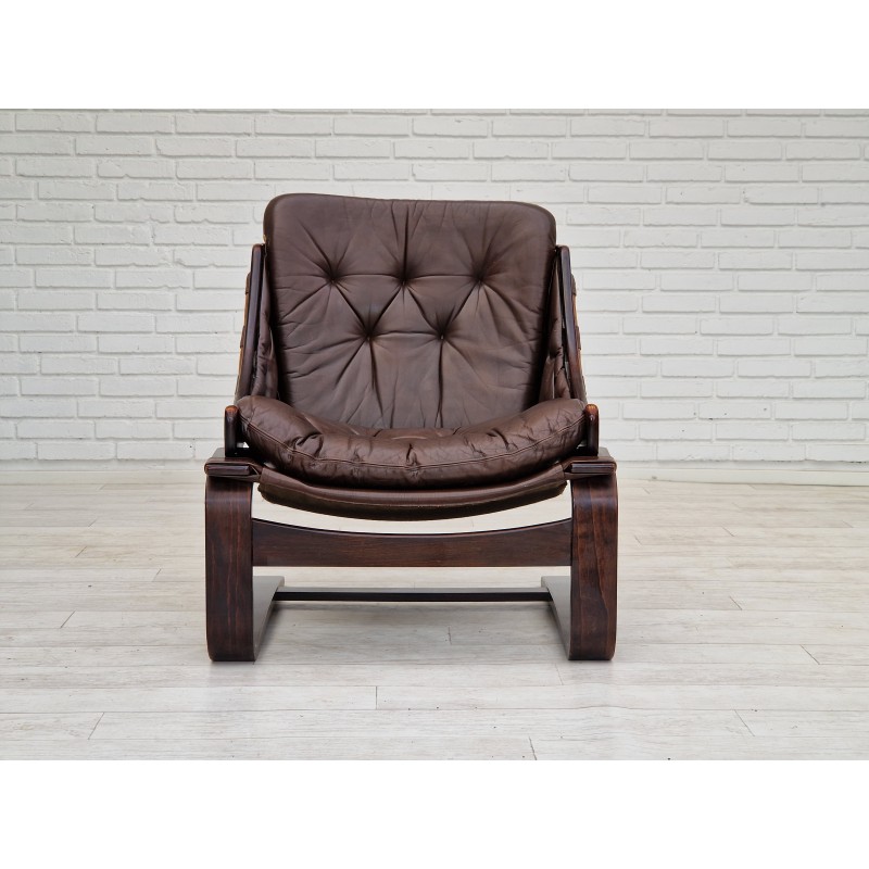 Vintage brown leather armchair by Ake Fribytter for Nelo, Sweden 1970s