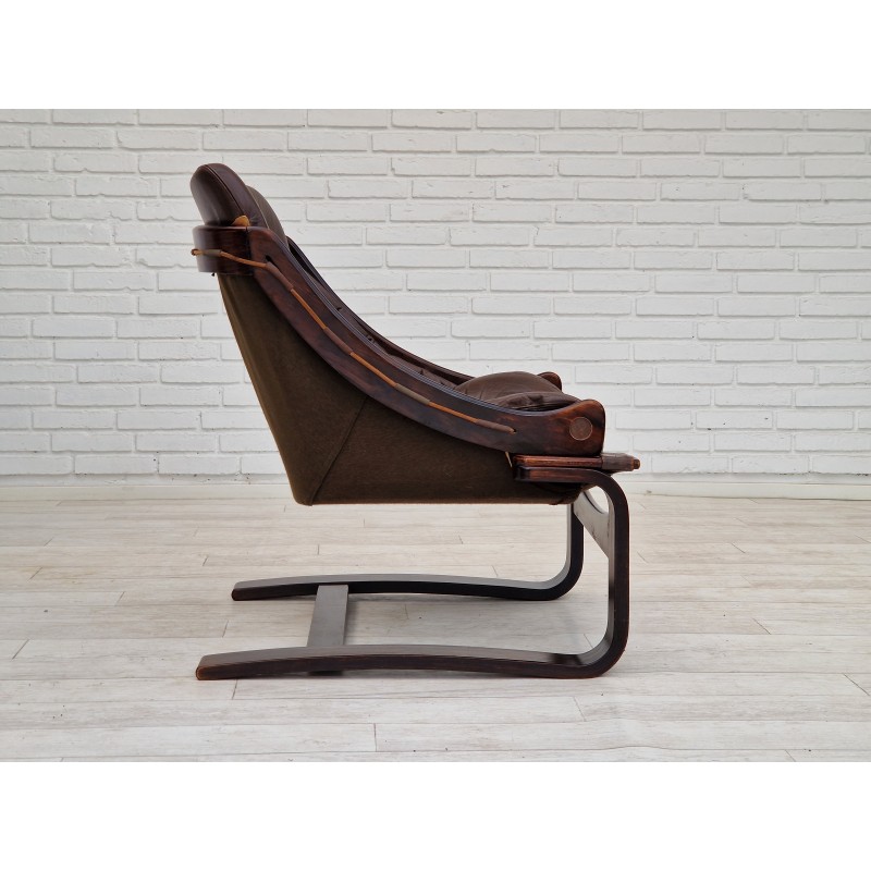 Vintage brown leather armchair by Ake Fribytter for Nelo, Sweden 1970s