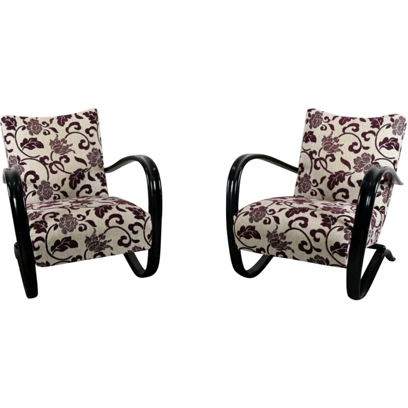 Pair of purple easy chairs by Jindrich Halabala - 1940s