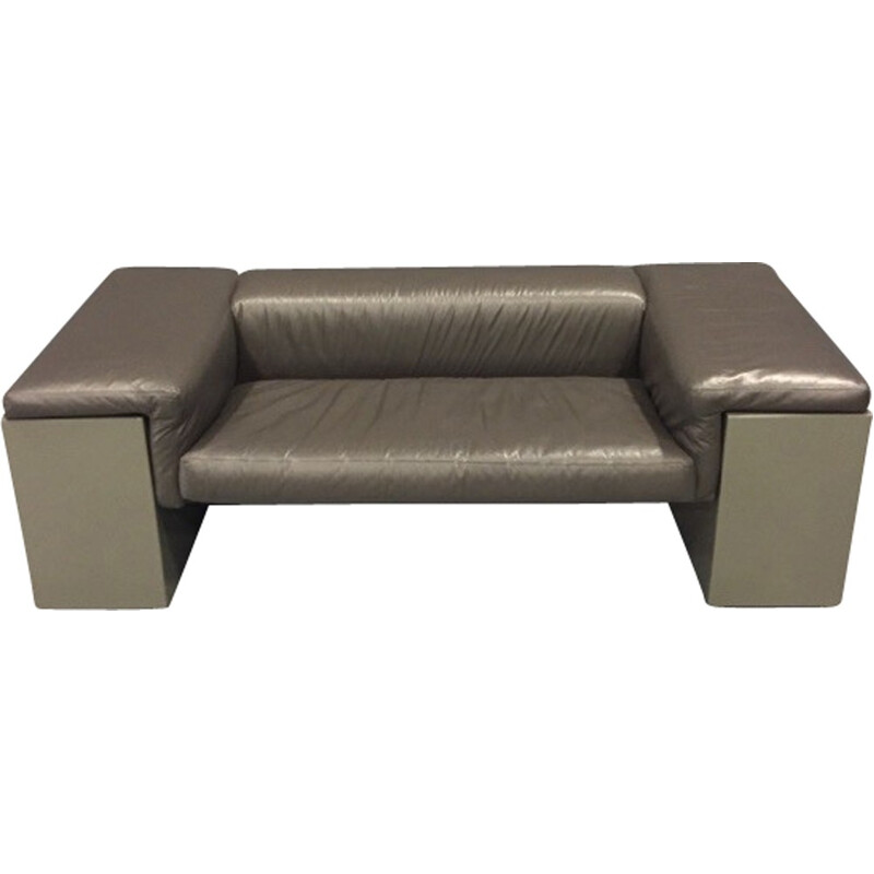2-seater grey sofa in leather model Brigadier by Cini Boeri produced by Knoll - 1970s