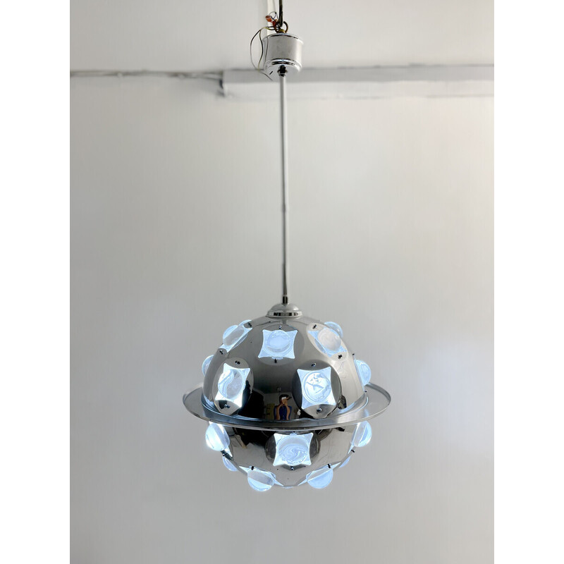 Mid-century chrome and glass pendant lamp by Oscar Torlasco, Italy 1970s