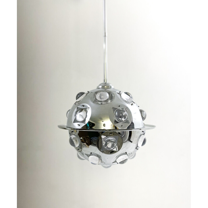 Mid-century chrome and glass pendant lamp by Oscar Torlasco, Italy 1970s