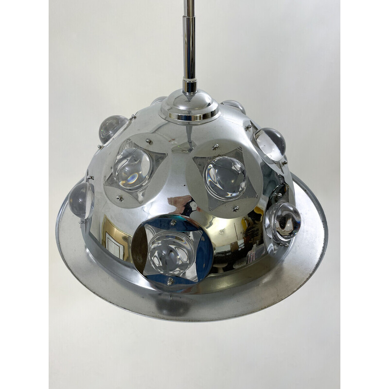 Suspension vintage en verre et chrome par Oscar Torlasco, Italie 1970