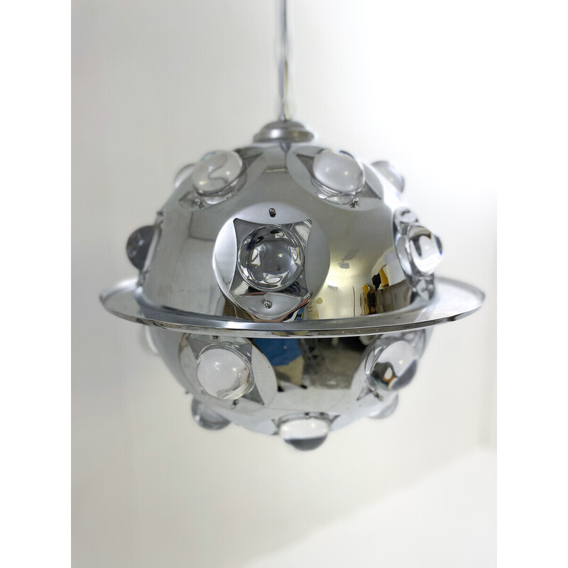 Mid-century chrome and glass pendant lamp by Oscar Torlasco, Italy 1970s