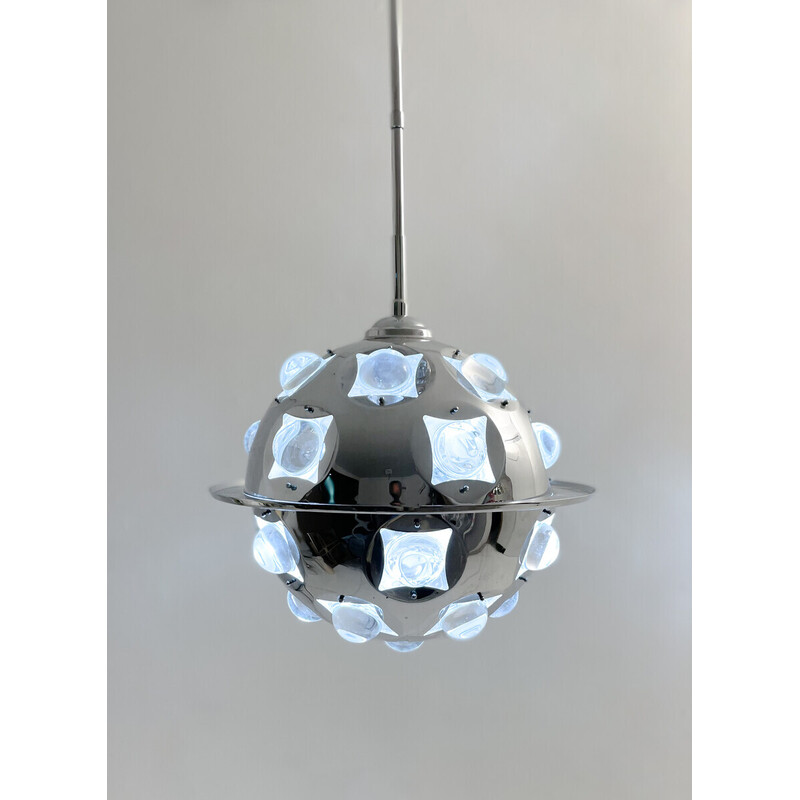 Mid-century chrome and glass pendant lamp by Oscar Torlasco, Italy 1970s