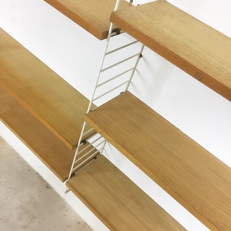 Swedish ash and white steel wall unit by Nisse Strinning for String - 1960s
