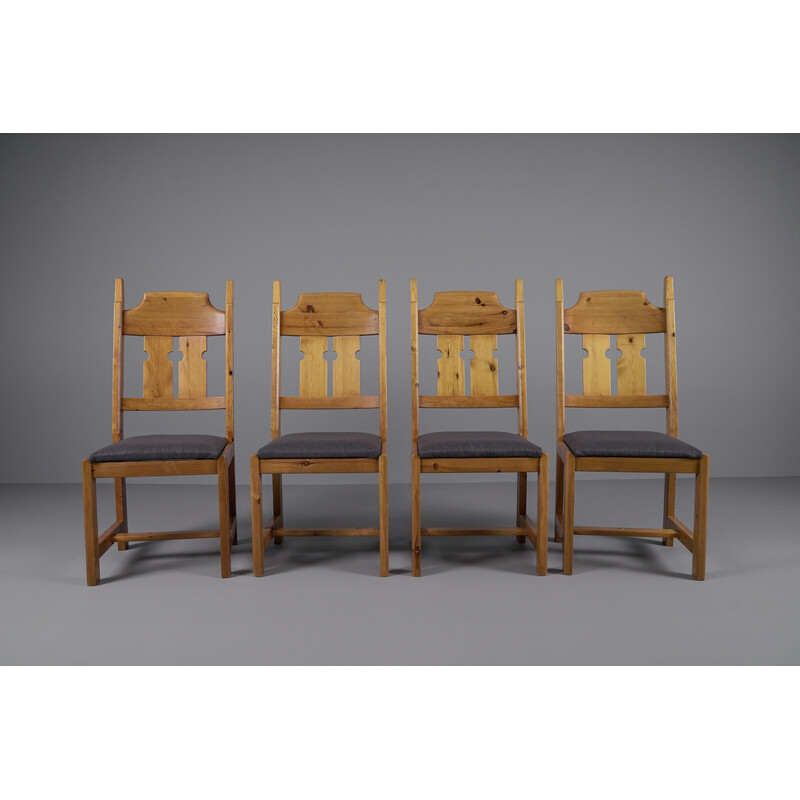 Conjunto de 4 cadeiras de pinho suecas vintage de Gilbert Marklund para Furusnickarn Ab, 1970s