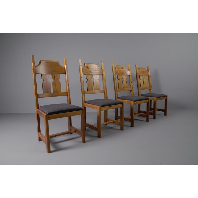 Conjunto de 4 cadeiras de pinho suecas vintage de Gilbert Marklund para Furusnickarn Ab, 1970s