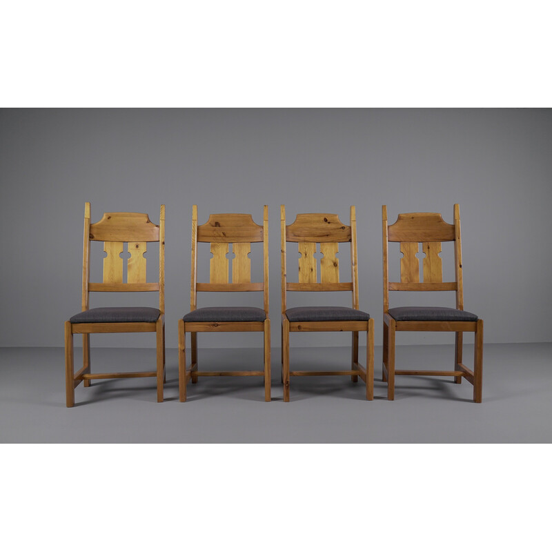 Set of 4 vintage Swedish pine chairs by Gilbert Marklund for Furusnickarn Ab, 1970s