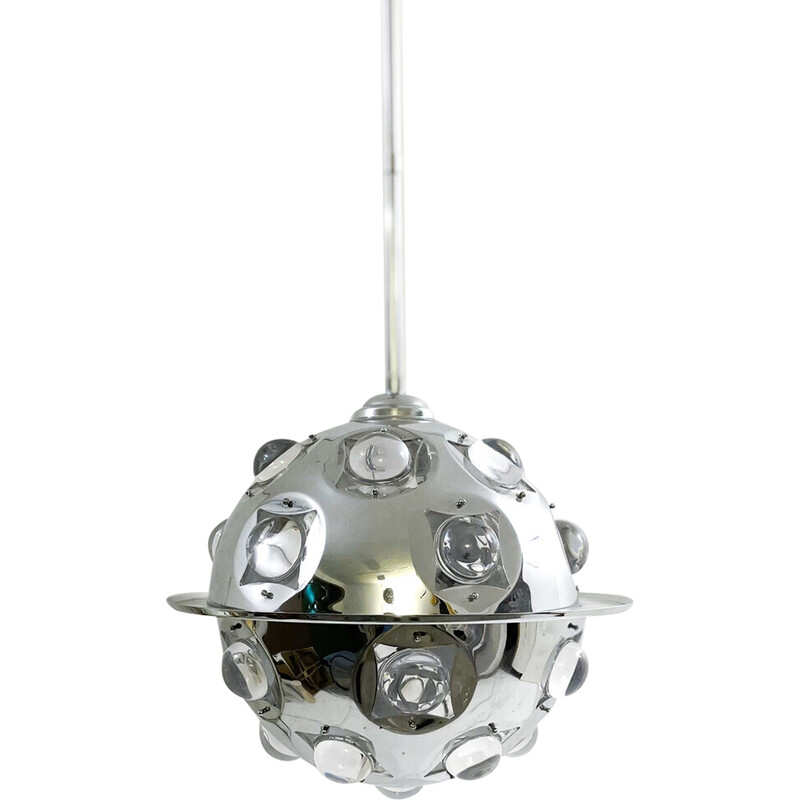 Mid-century chrome and glass pendant lamp by Oscar Torlasco, Italy 1970s