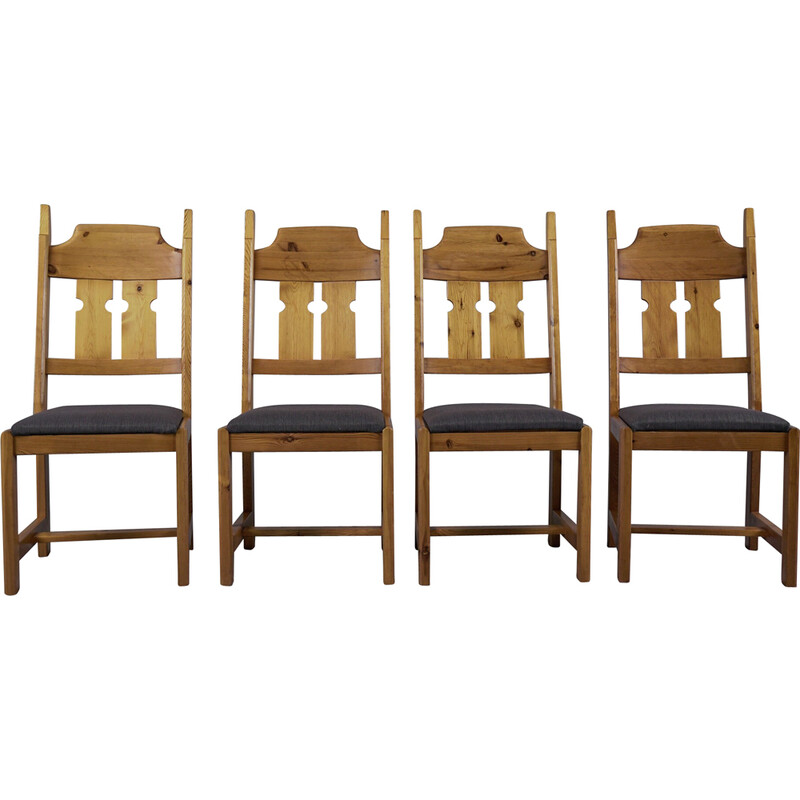 Set of 4 vintage Swedish pine chairs by Gilbert Marklund for Furusnickarn Ab, 1970s