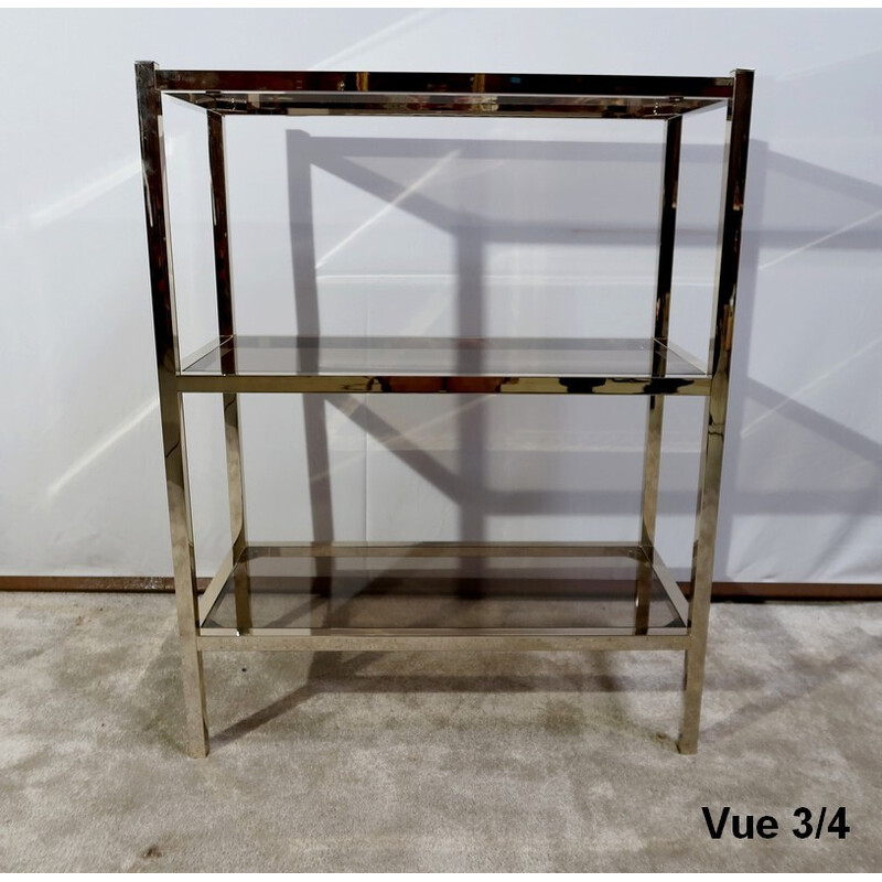 Vintage glass and brass serving table, 1980