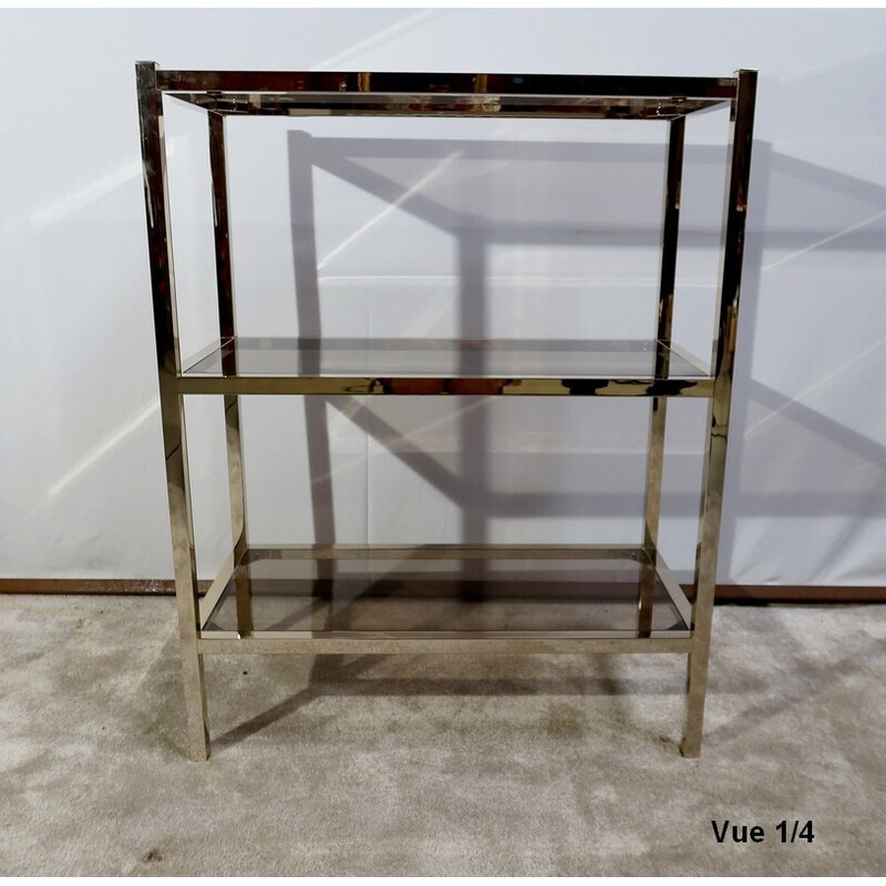 Vintage glass and brass serving table, 1980