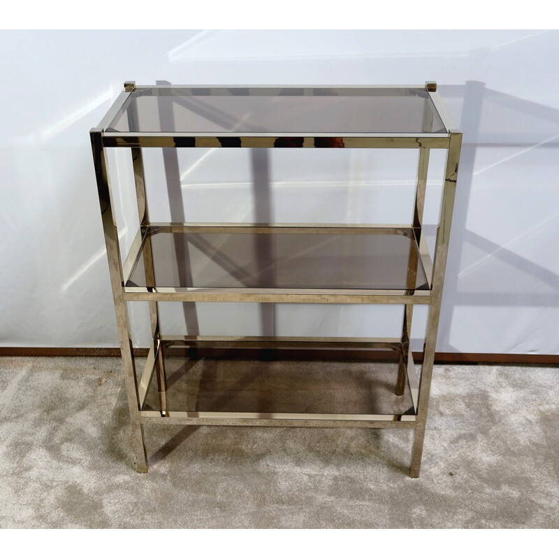 Vintage glass and brass serving table, 1980