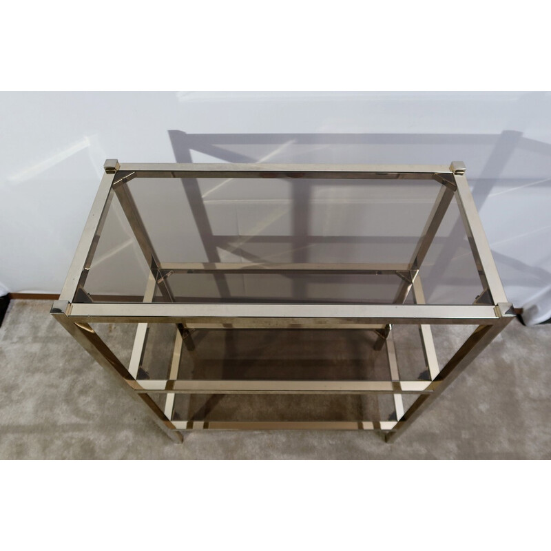 Vintage glass and brass serving table, 1980