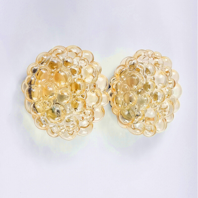 Pair of mid century amber bubble glass wall lamps by Helena Tynell for Limburg, Germany 1960s