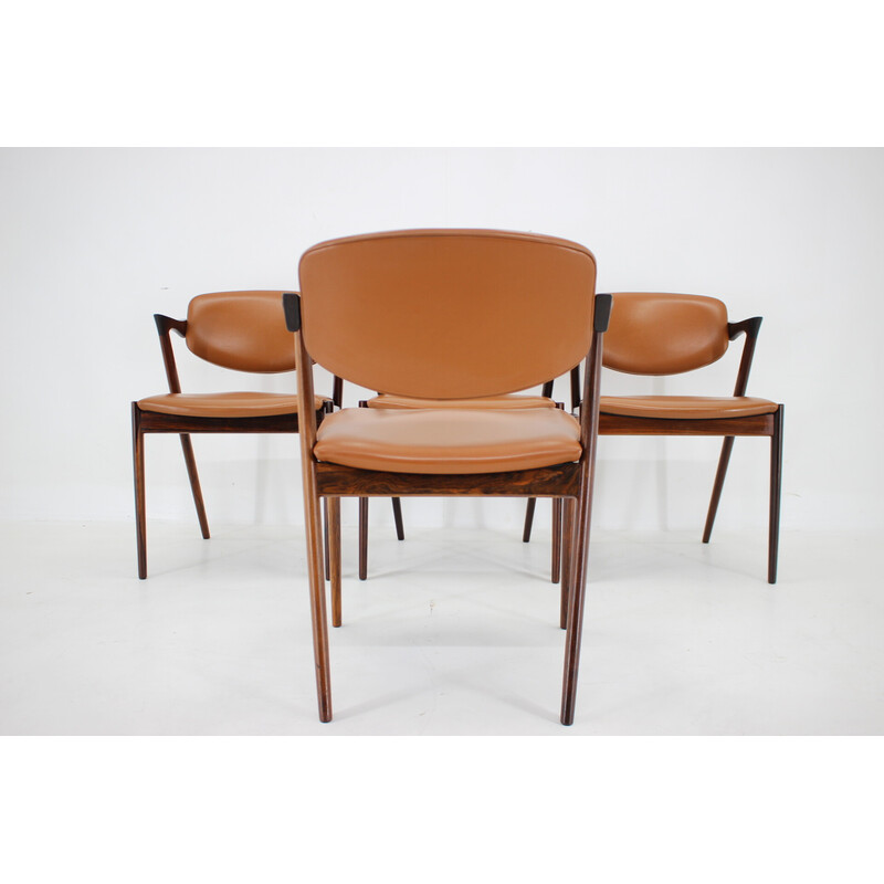 Conjunto de 4 cadeiras de jantar vintage modelo 42 em pau-rosa por Kai Kristiansen, 1960s