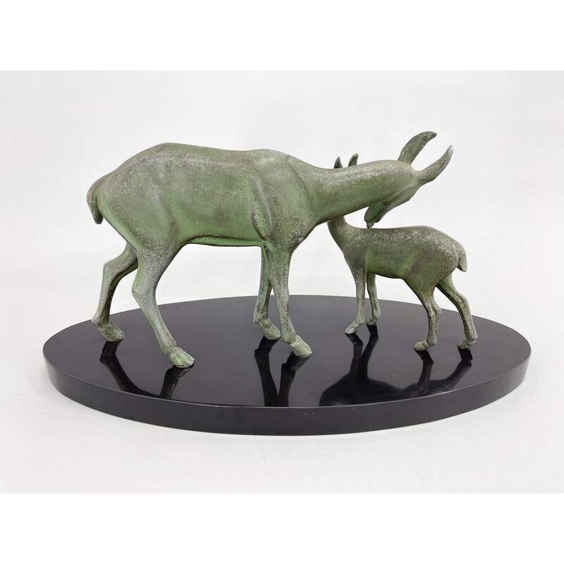 Vintage Art Deco sculpture of a roe deer with fawn