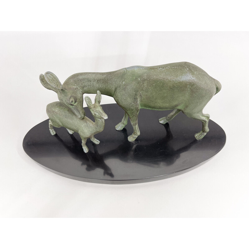 Vintage Art Deco sculpture of a roe deer with fawn