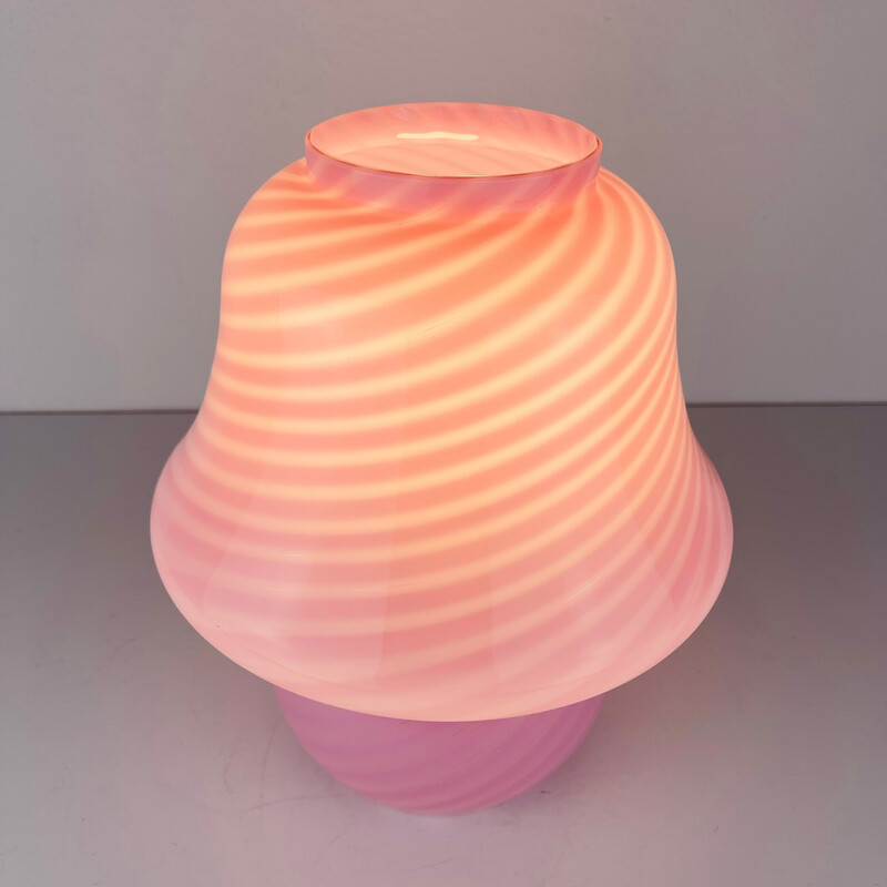 Vintage pink swirl Murano glass table lamp, Italy 1970s