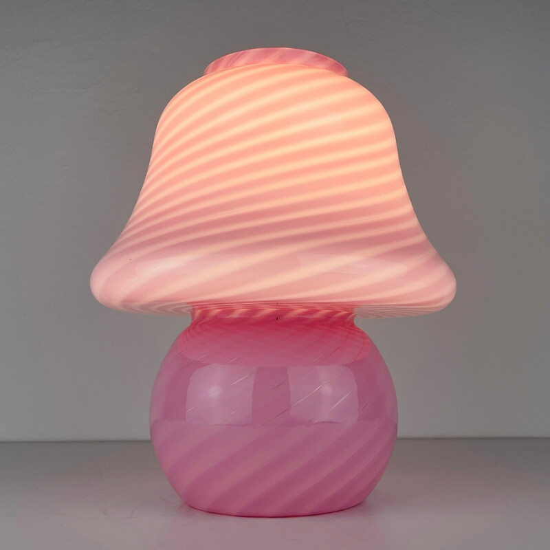 Vintage pink swirl Murano glass table lamp, Italy 1970s