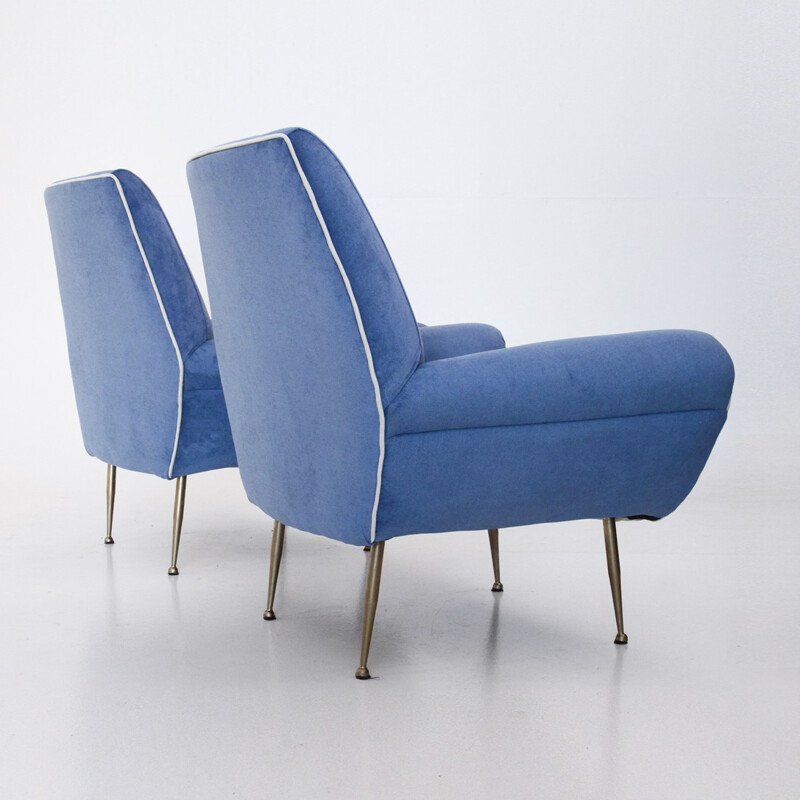 Pair of Italian white & blue velvet Armchairs - 1960s