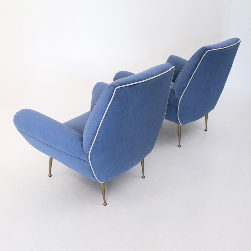 Paire de fauteuil bleu et blanc en velours italiens - 1960