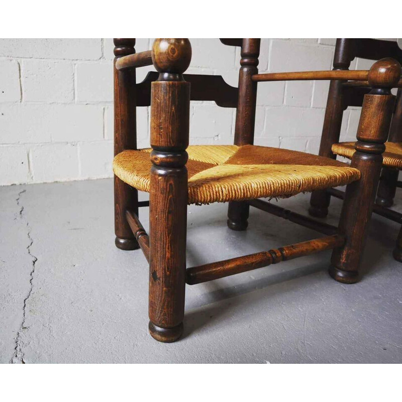 Pareja de sillones vintage de madera de roble de Charles Dudouyt, años 40