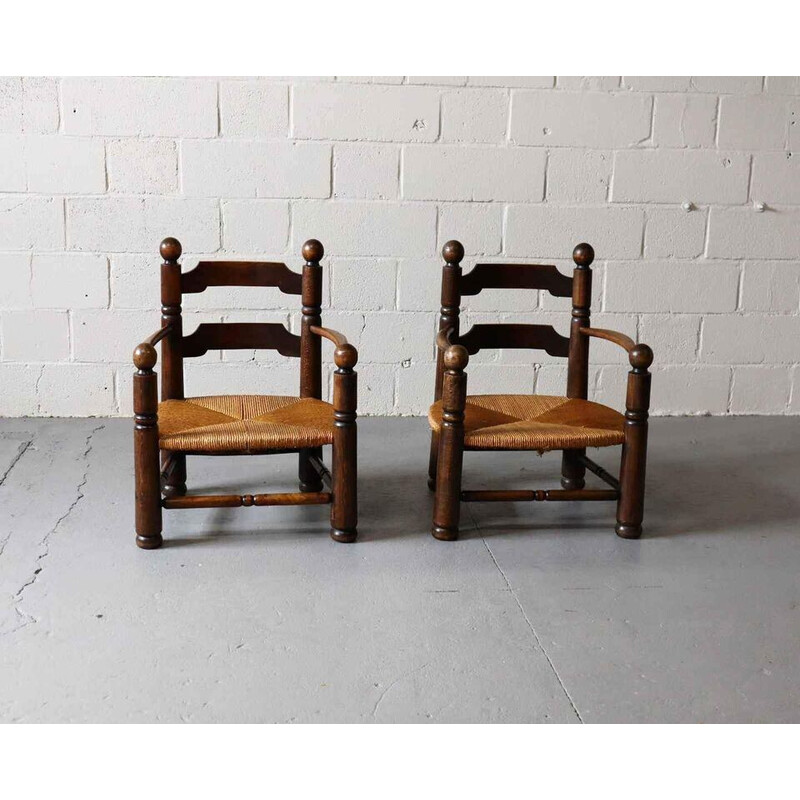 Pair of vintage oakwood armchairs by Charles Dudouyt, 1940s