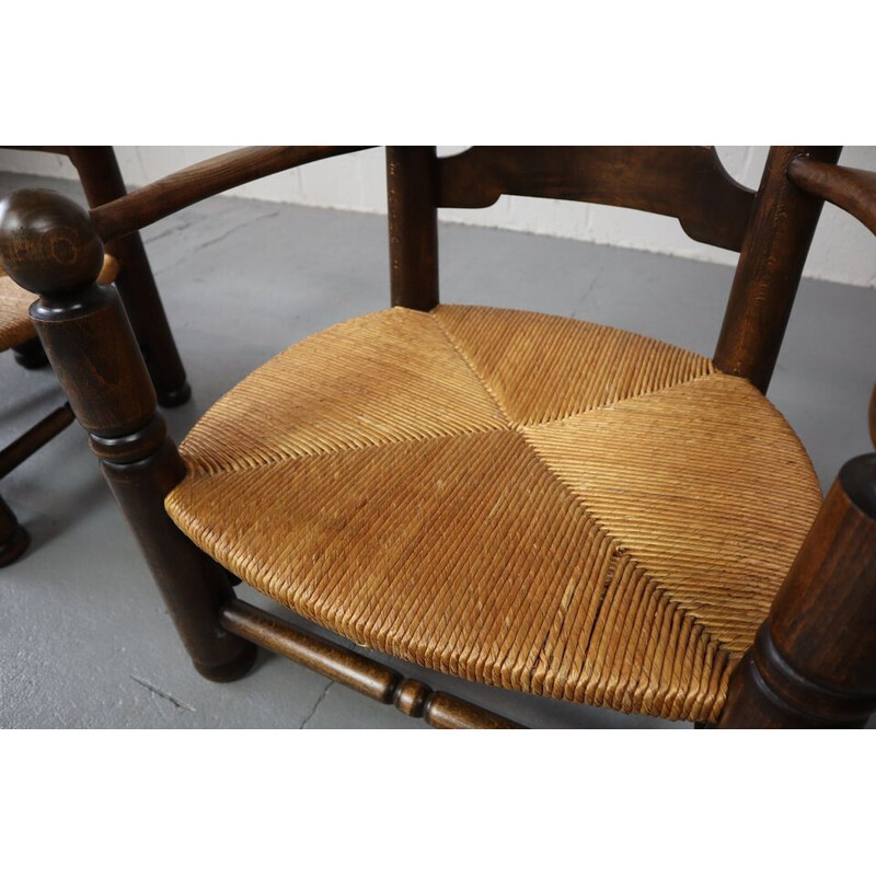 Pair of vintage oakwood armchairs by Charles Dudouyt, 1940s