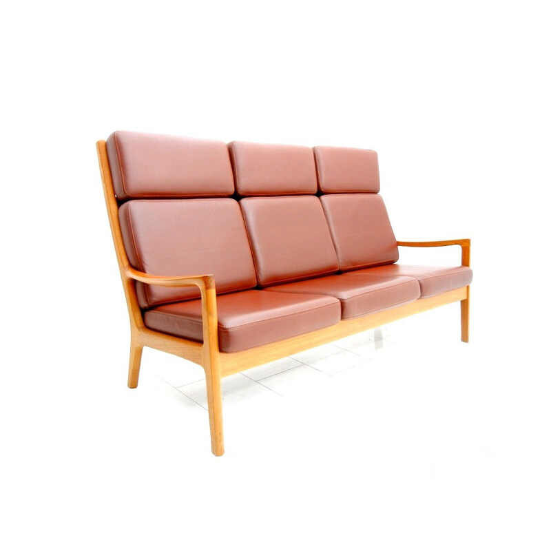 Ole Wanscher high back leather sofa, Poul Jeppesen, Danemark - 1970s