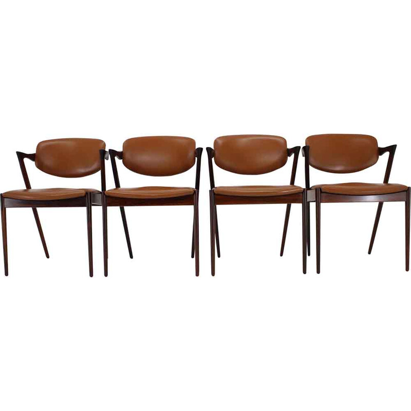 Set of 4 vintage model 42 dining chairs in rosewood by Kai Kristiansen, 1960s