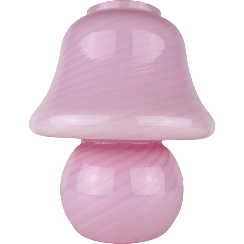 Tischlampe aus Muranoglas mit rosa Wirbel, Italien 1970er Jahre