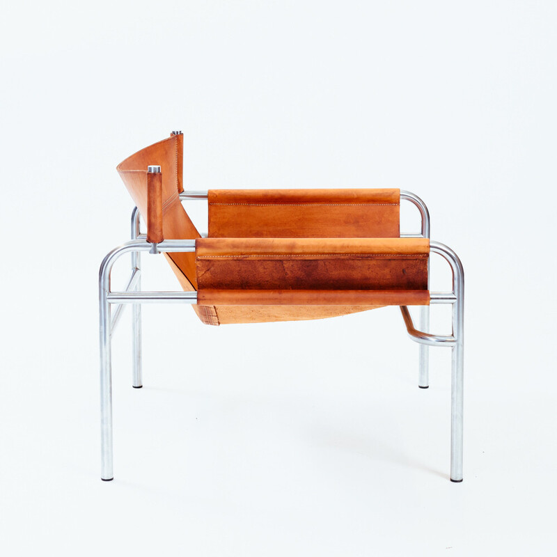 Vintage Dutch armchair in hideleather and steel by Walter Antonis for 't Spectrum, 1971