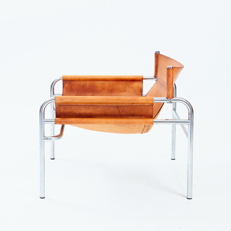 Vintage Nederlandse fauteuil in huidenleer en staal van Walter Antonis voor 't Spectrum, 1971
