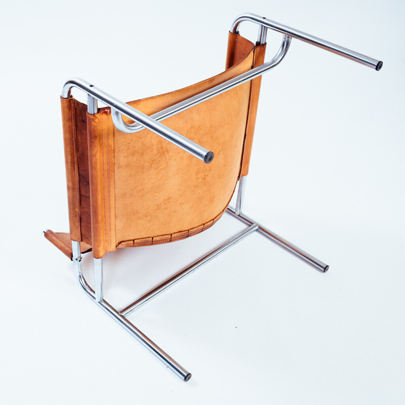 Vintage Dutch armchair in hideleather and steel by Walter Antonis for 't Spectrum, 1971