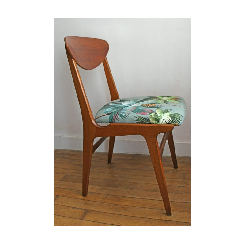 Lot de 4 chaises scandinaves en teck motifs tropicaux - 1950