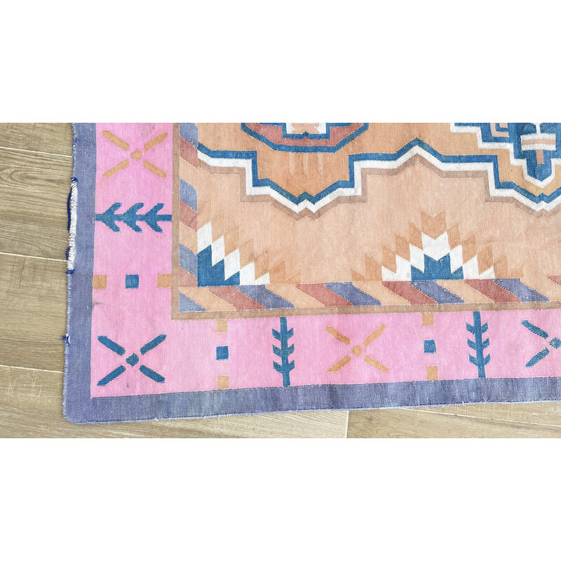 Vintage pink and beige kilim rug, 1980s