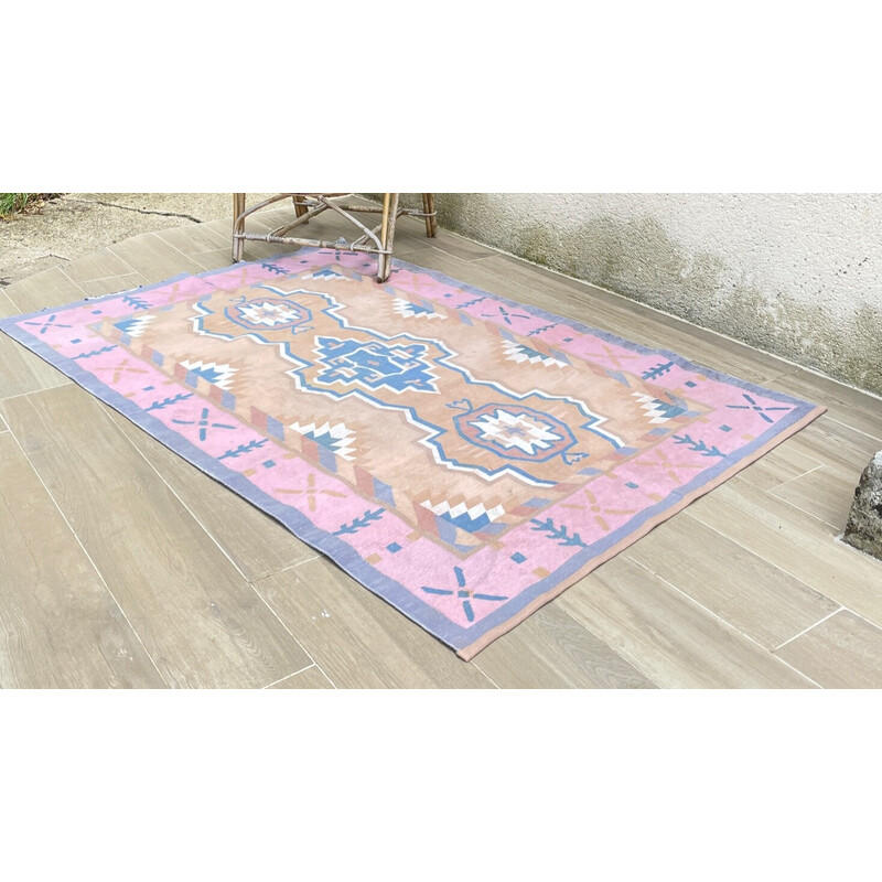 Vintage pink and beige kilim rug, 1980s