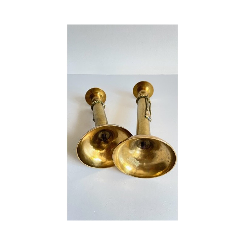 Pair of vintage candlesticks in patinated brass