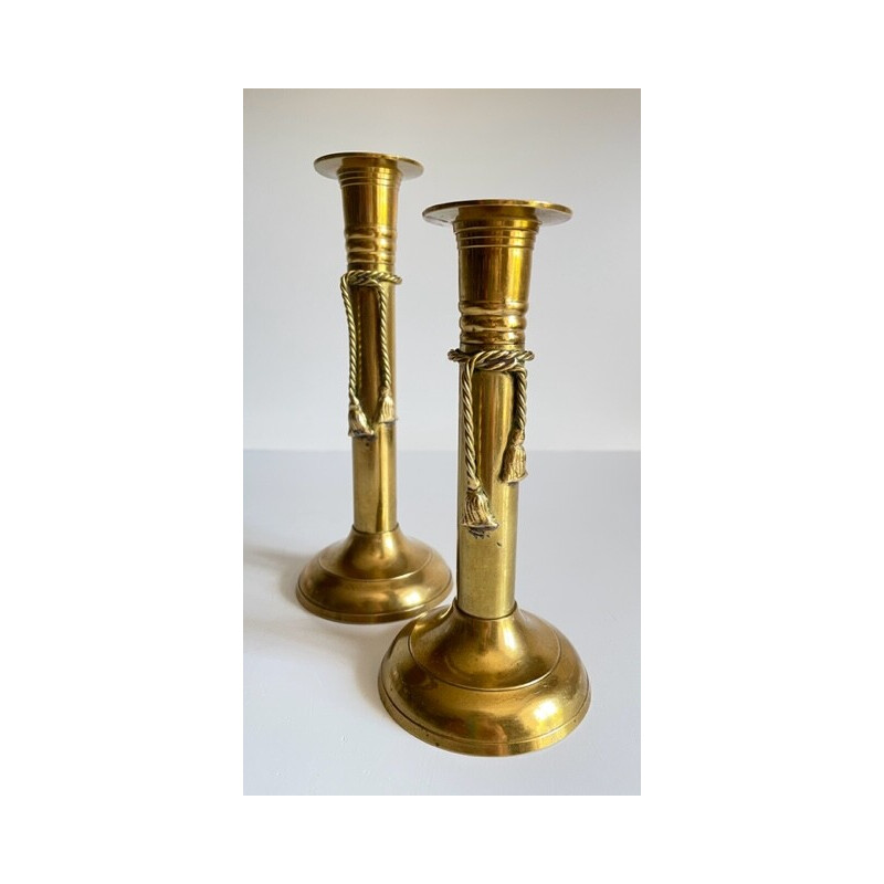 Pair of vintage candlesticks in patinated brass