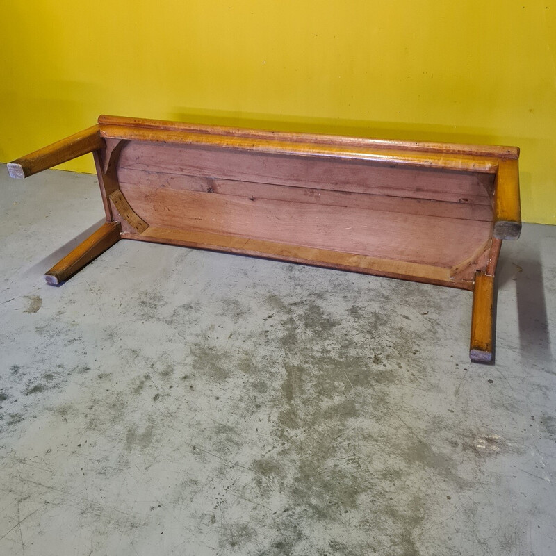 Vintage French beechwood hall bench, 1900s
