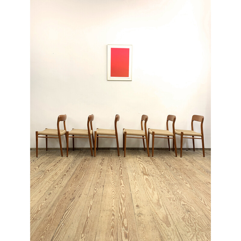 Set of 6 vintage model 75 teak chairs by Niels O. Møller for J.L. Møllers Møbelfabrik, 1950