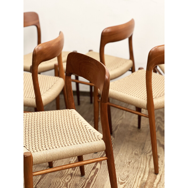 Set of 6 vintage model 75 teak chairs by Niels O. Møller for J.L. Møllers Møbelfabrik, 1950