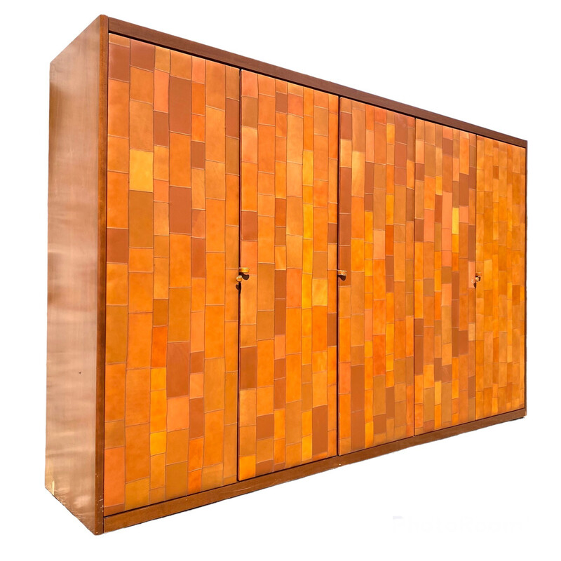 Vintage Pecari leather cabinet by Tito Agnoli for Caleido, 1970