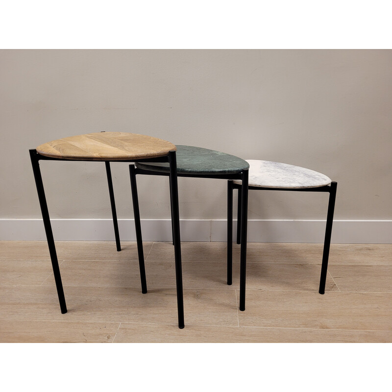 Vintage iron and wood nesting tables, France