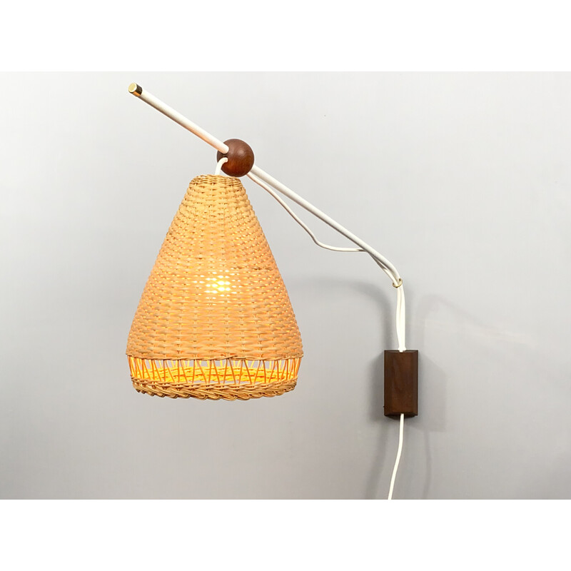 Vintage teakhouten wandlamp, Denemarken 1960
