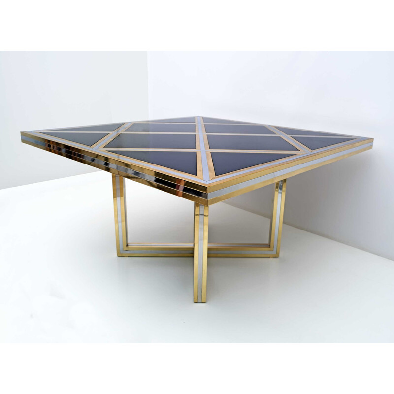 Mid-century Italian black glass, brass and chrome dining table by Romeo Rega